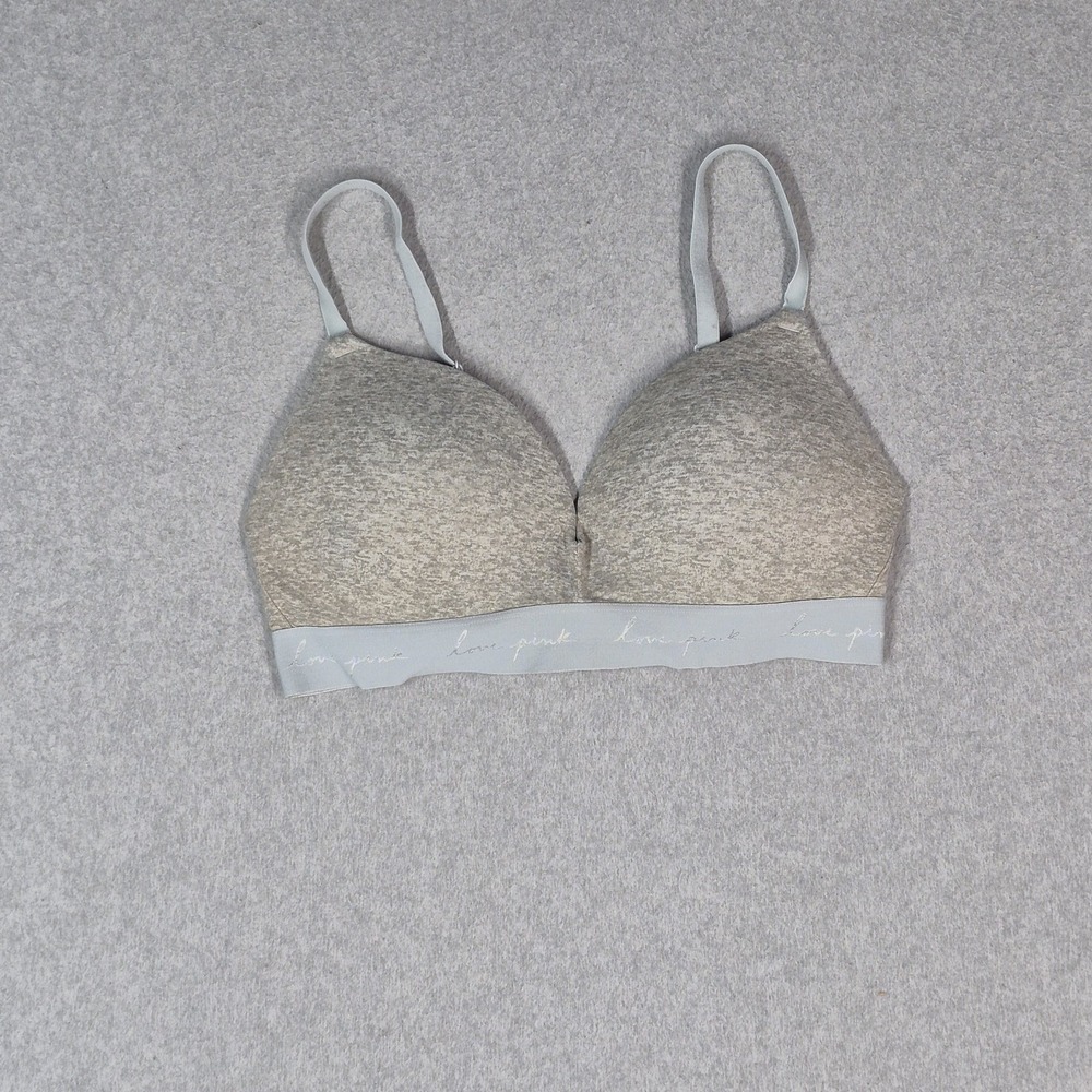 PINK Women Bra 34D Gray Push‎ Up Wireless Knit Strap Adjustable